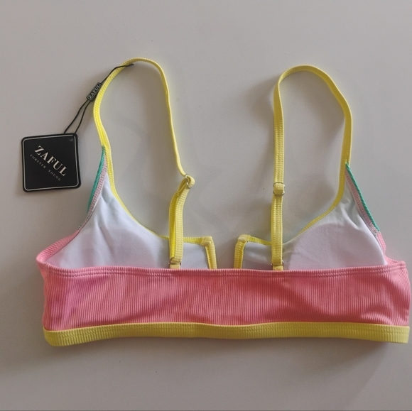 ZAFUL V-Neck Ribbed Bikini Top Swimwear - Light Yellow - Picture 4 of 12